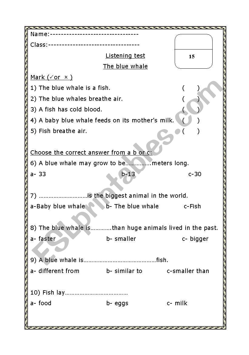 A listening test worksheet