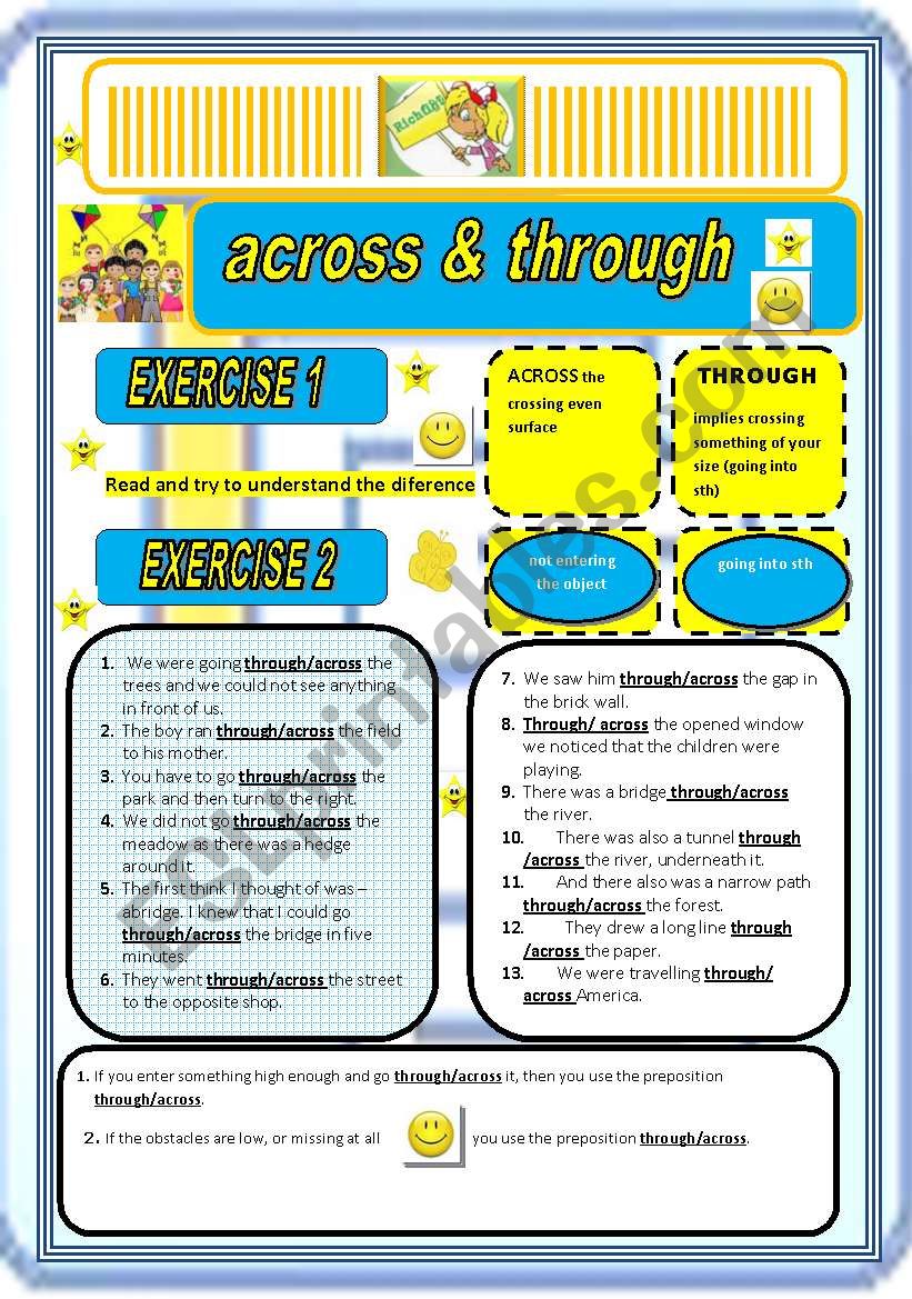 Prepositions ACROSS/THROUGH worksheet