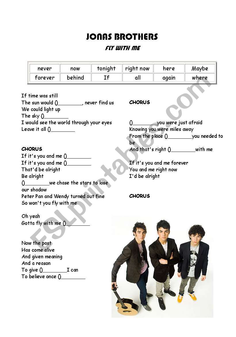 FLY WITH ME _ JONAS BROTHERS worksheet