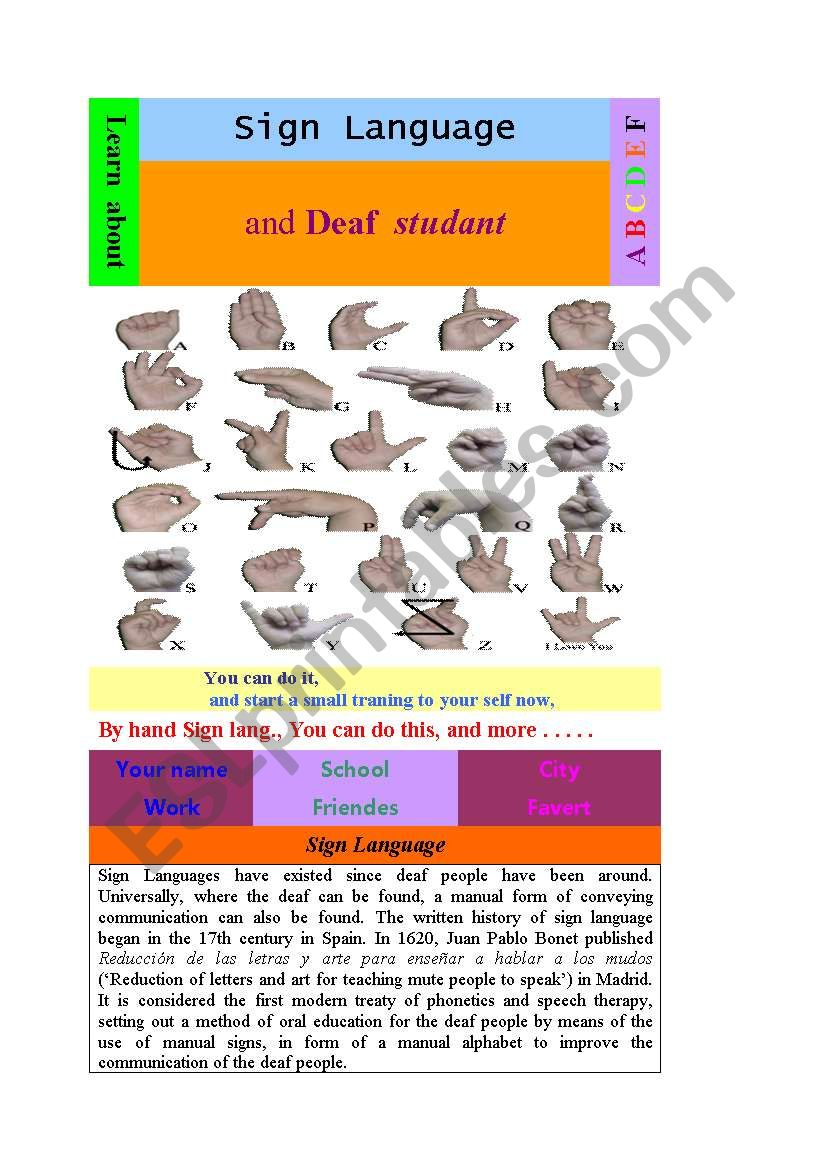 Sign Language worksheet
