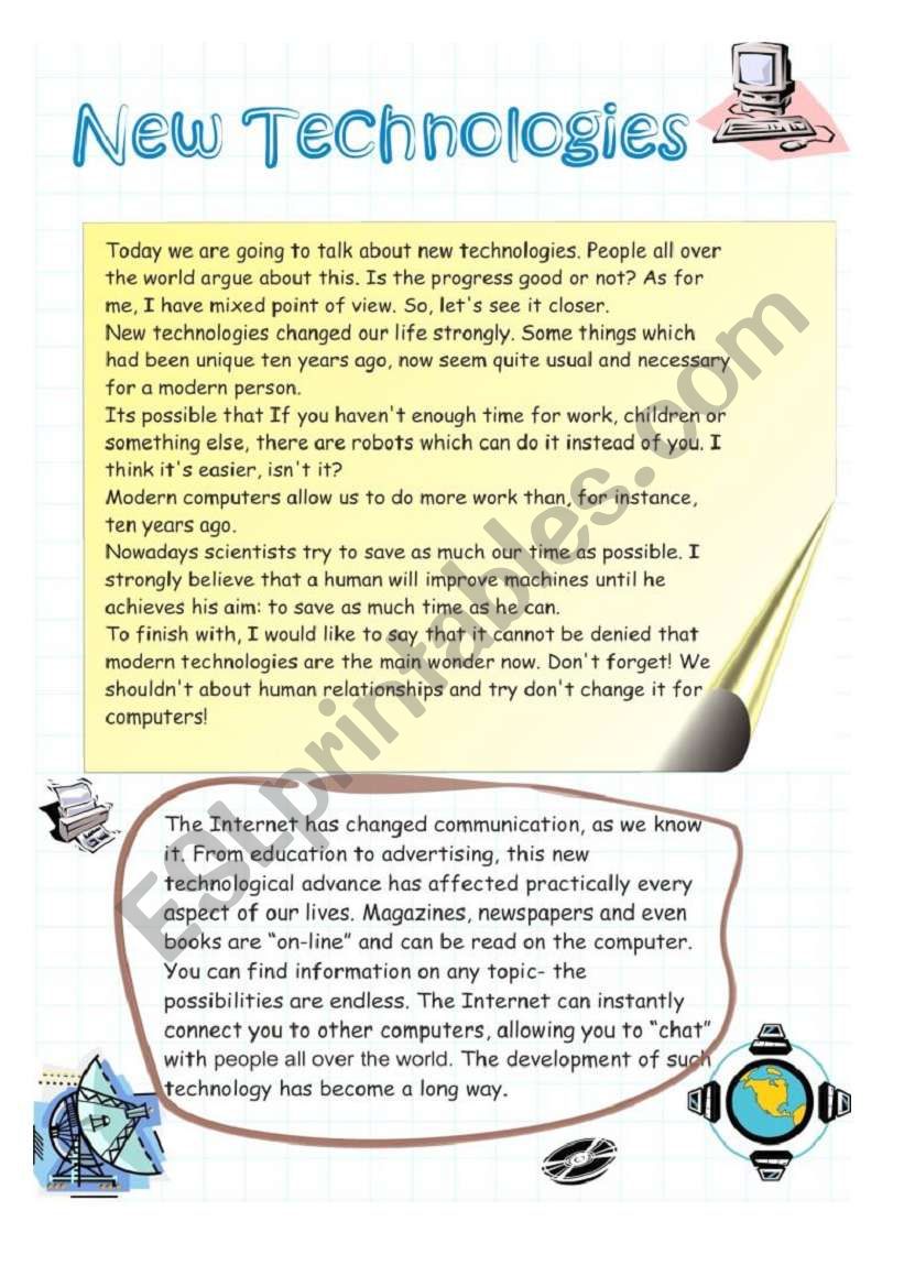 New Technologies worksheet