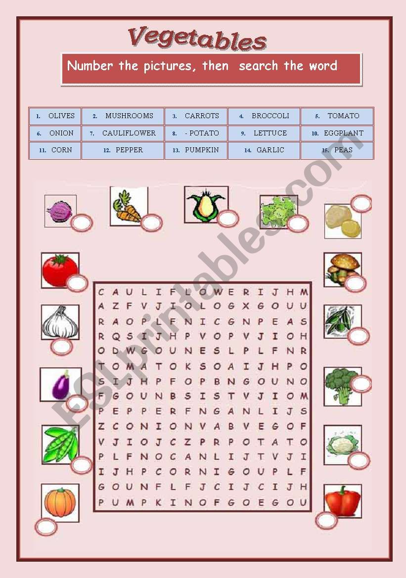 Vegetables worksheet