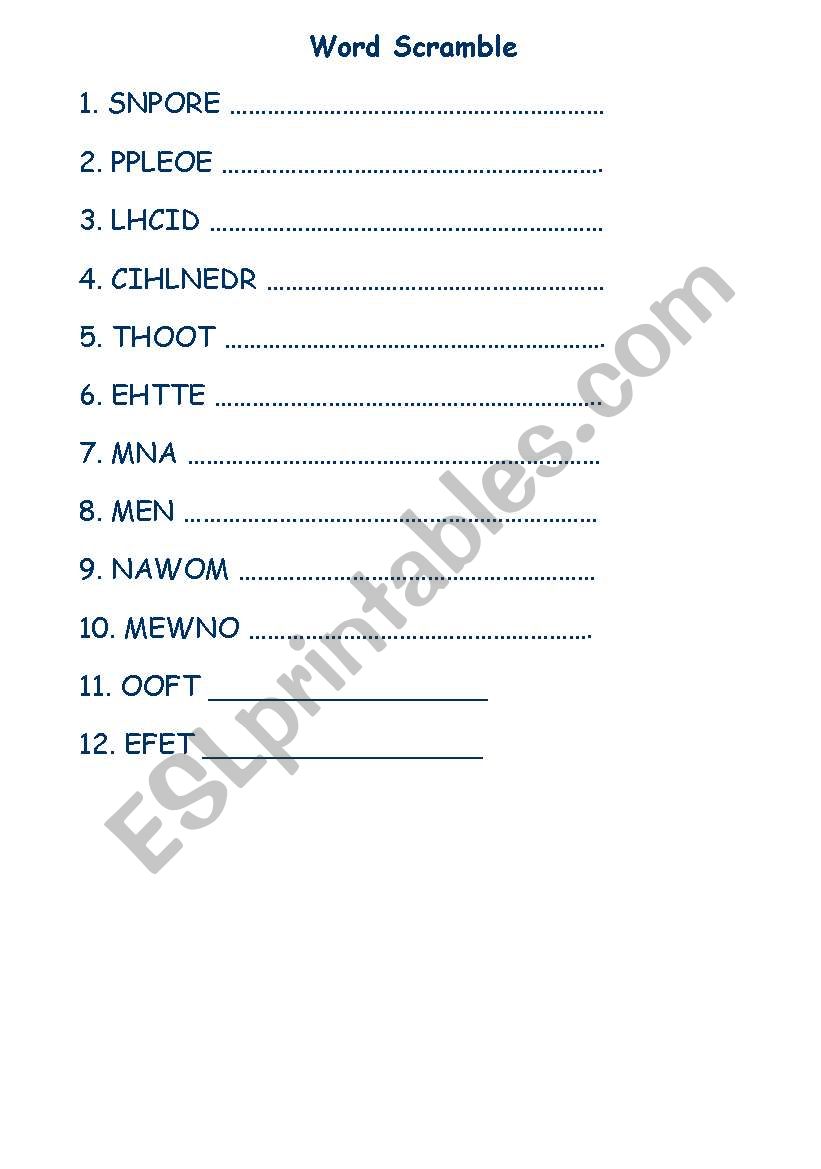 World scramble worksheet