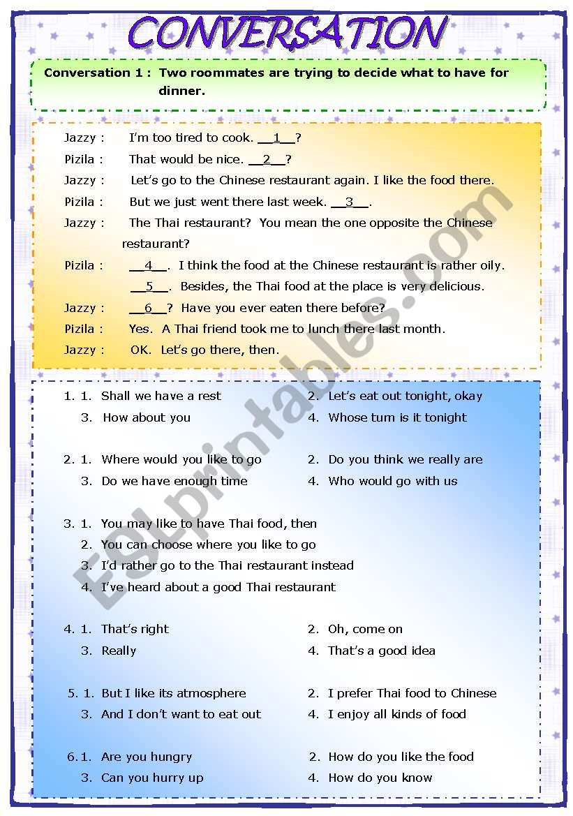 Conversation for daily use worksheet
