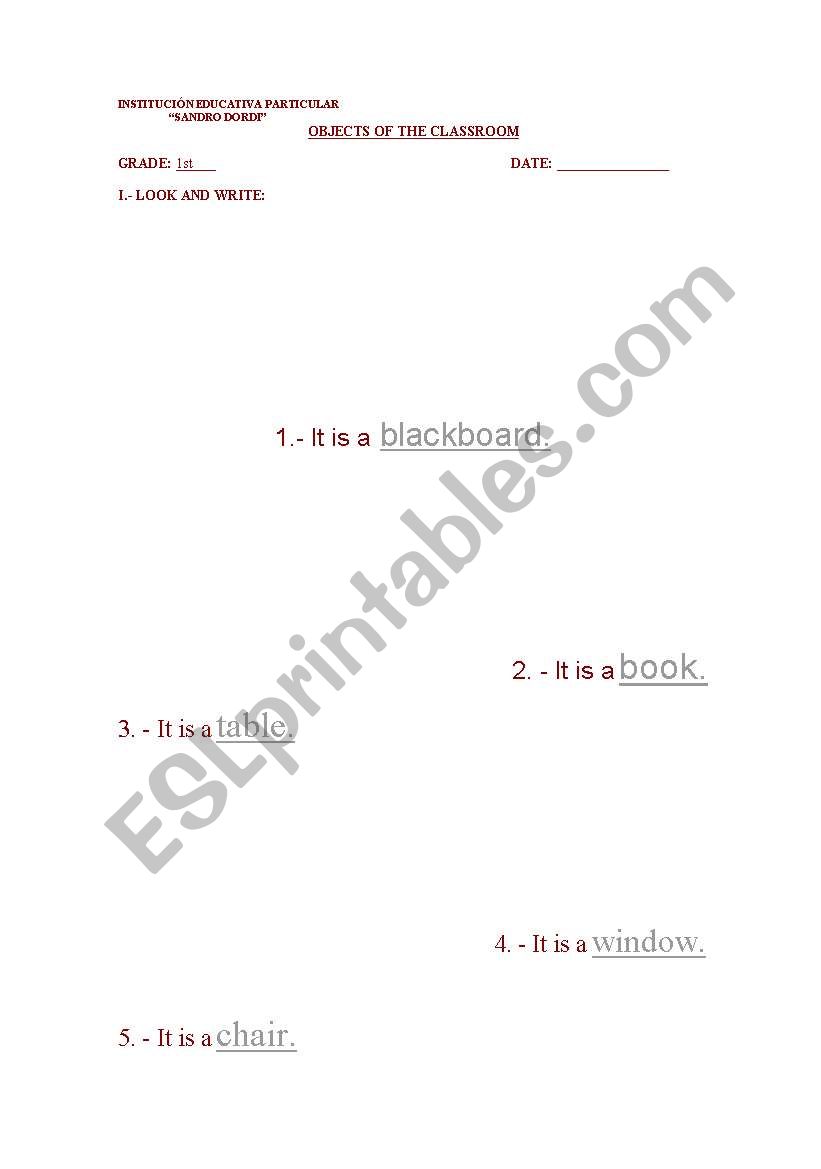 school object worksheet