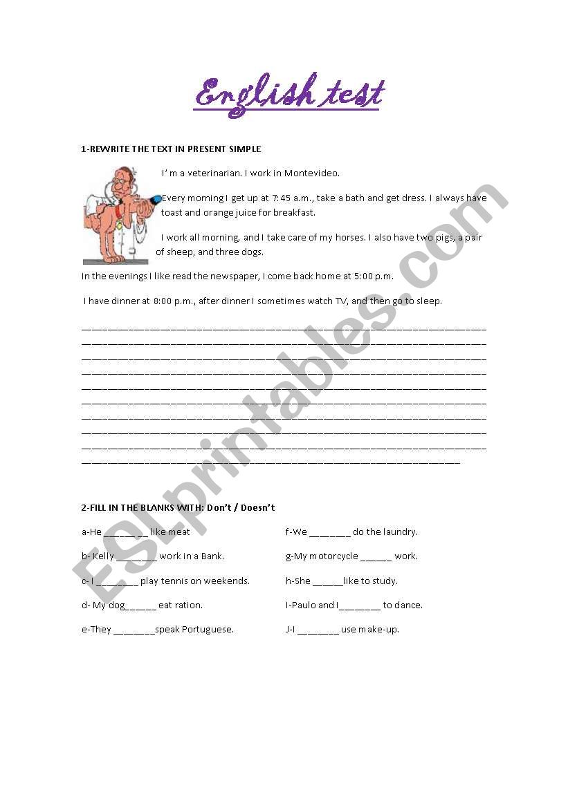 English Test worksheet