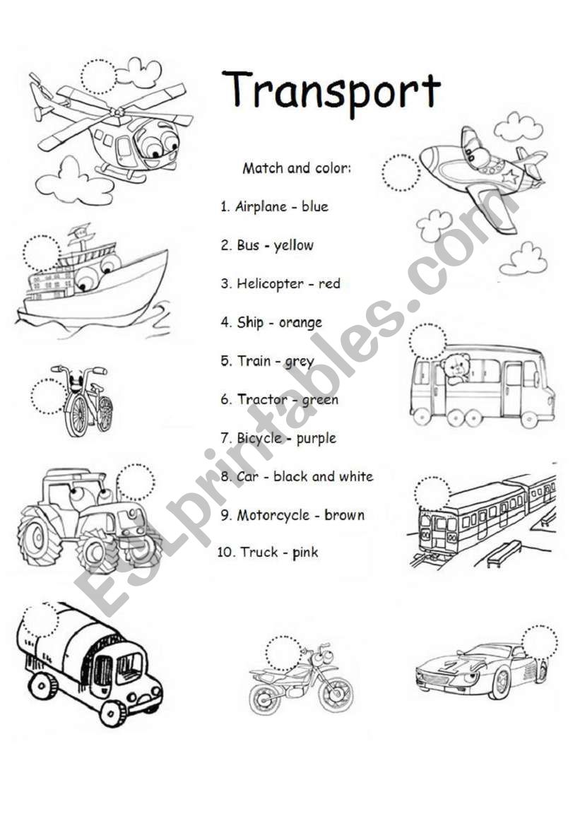 Means of transportation worksheet