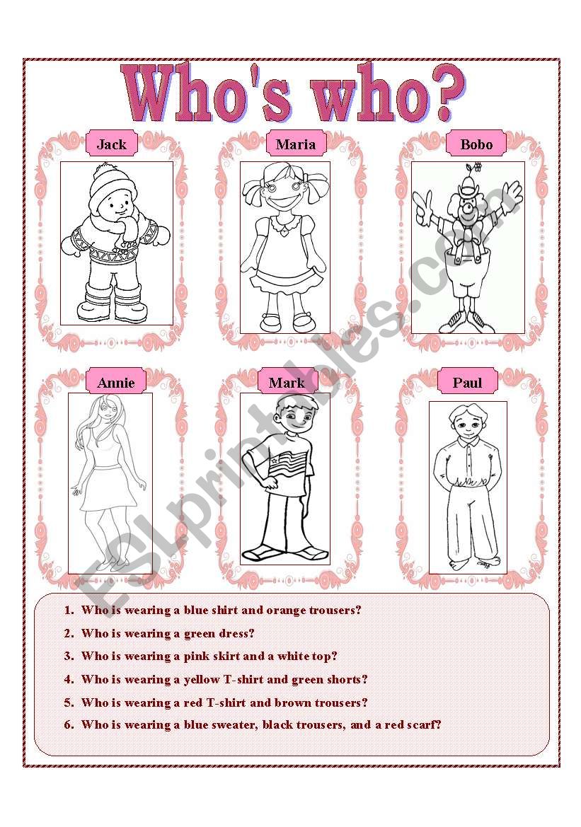 Whos who? worksheet