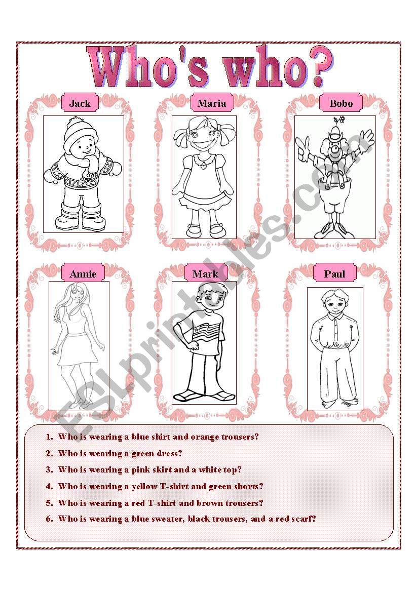 Whos who? worksheet