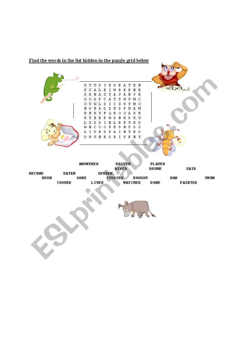 wordsearch past participle worksheet