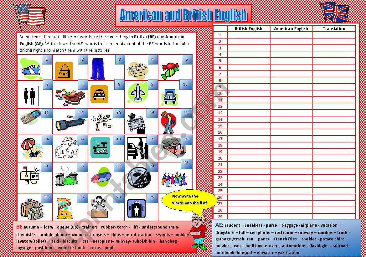 American English - British English