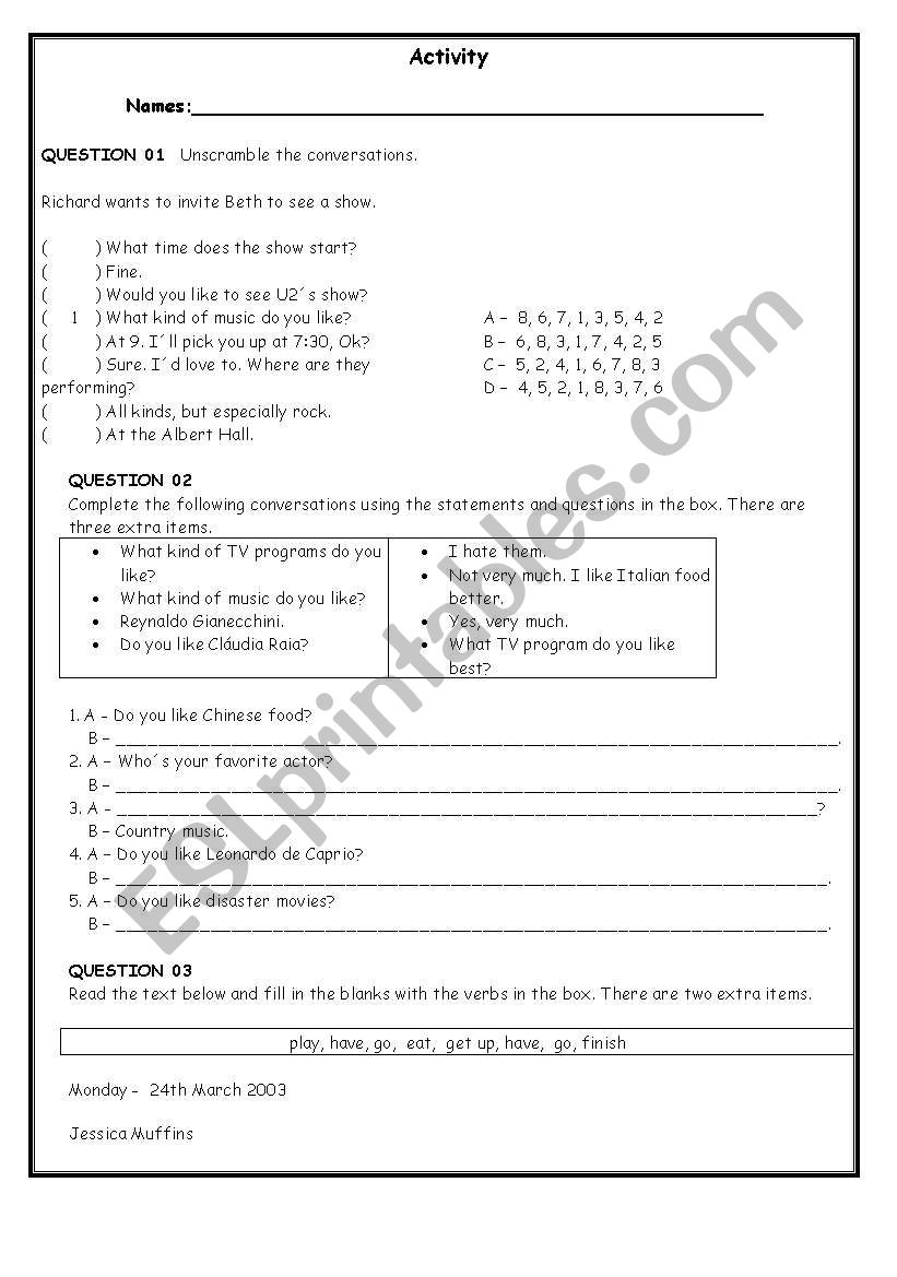 CONVERSATIONS worksheet