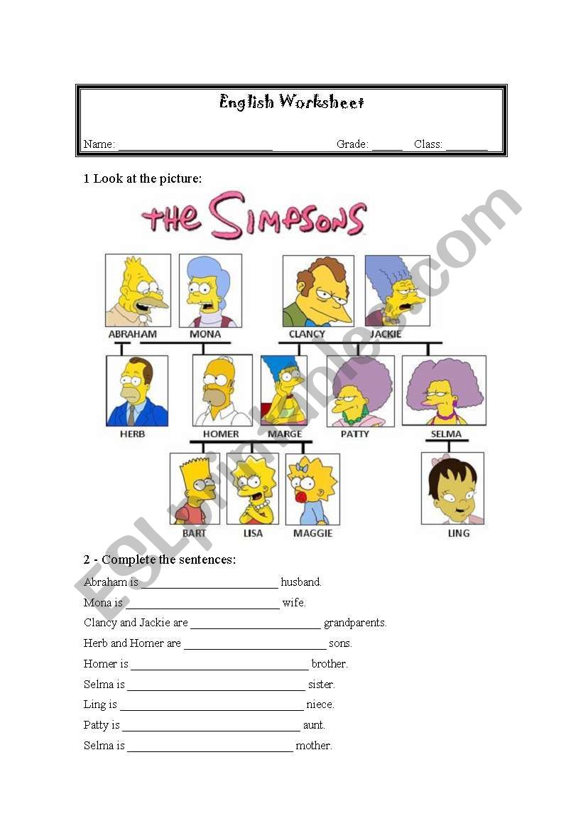 Family relationships  worksheet