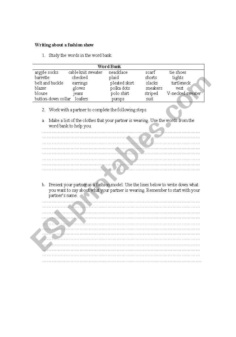 Fashion worksheet