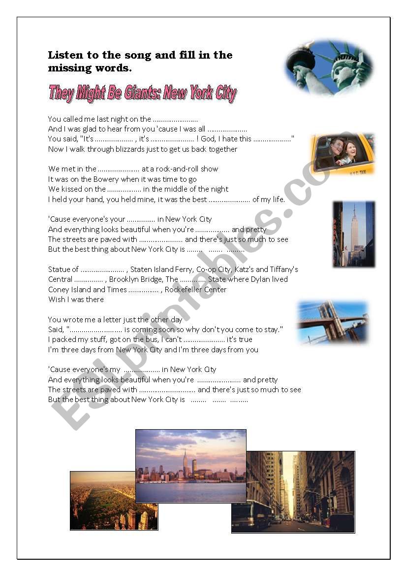 They Might Be Giants New York City  ESL worksheet by sstyouth
