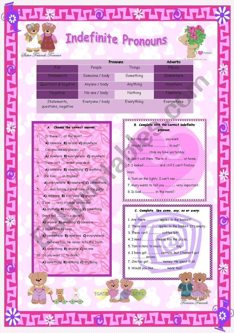 Indefinite Pronouns worksheet