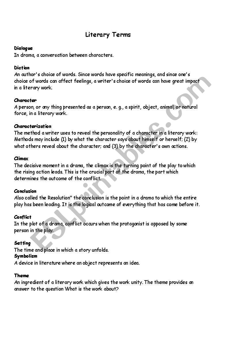 Literary terms worksheet