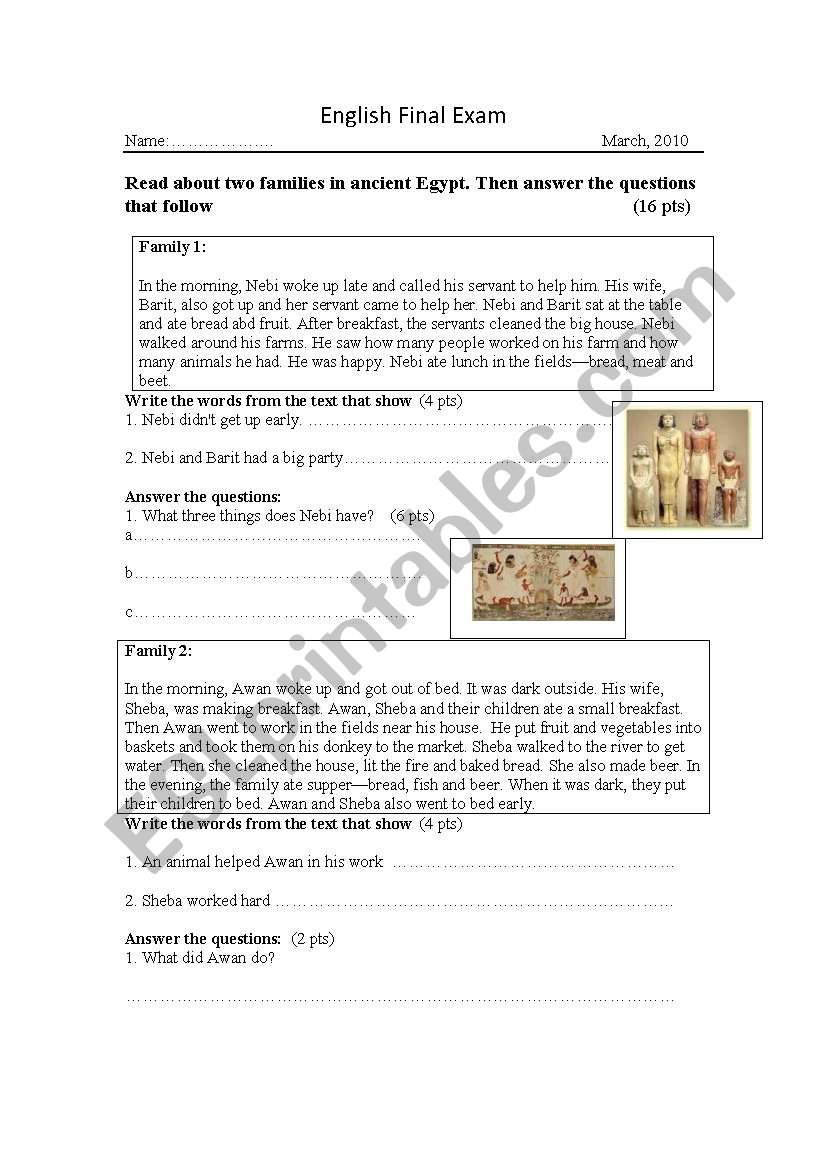 Ancient Egypt worksheet