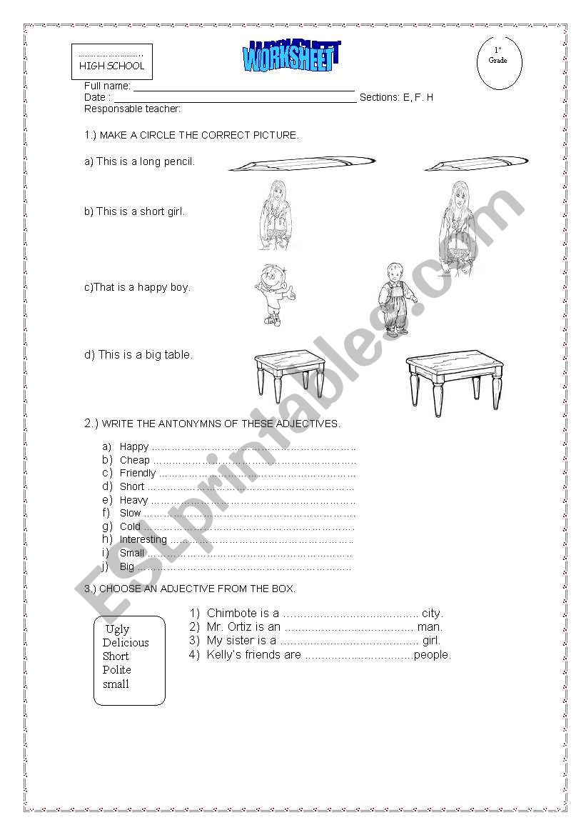 adjective grammar form worksheet