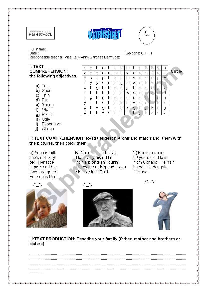 adjectives through reading worksheet