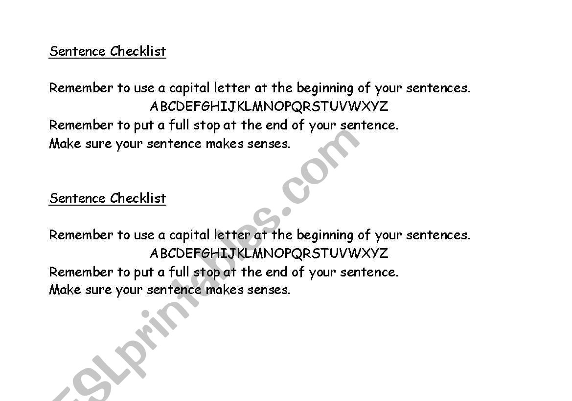 Sentence checklis worksheet