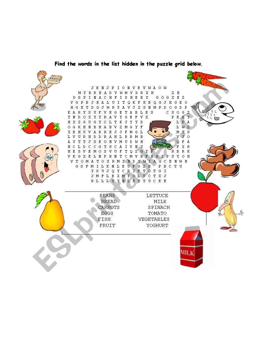 wordsearch healthy food  worksheet