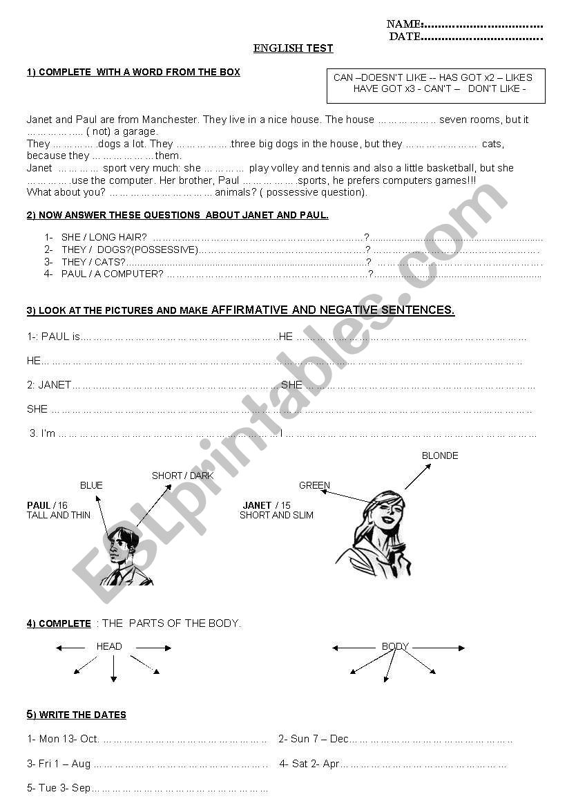 evaluation HAVE GOT worksheet