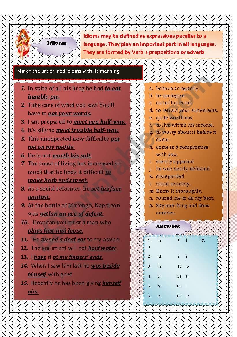 idioms1 worksheet