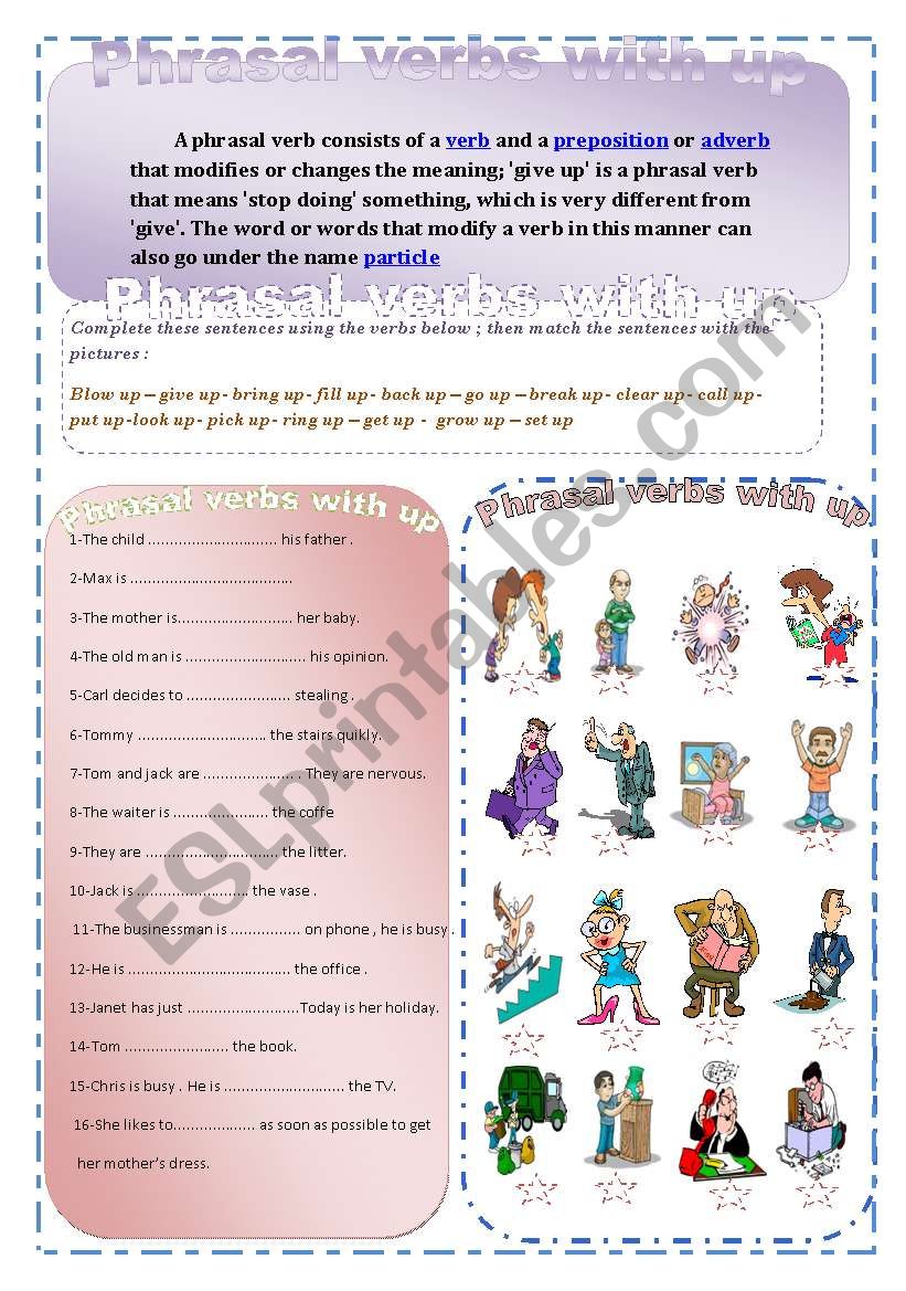 Phrasal verbs with up worksheet