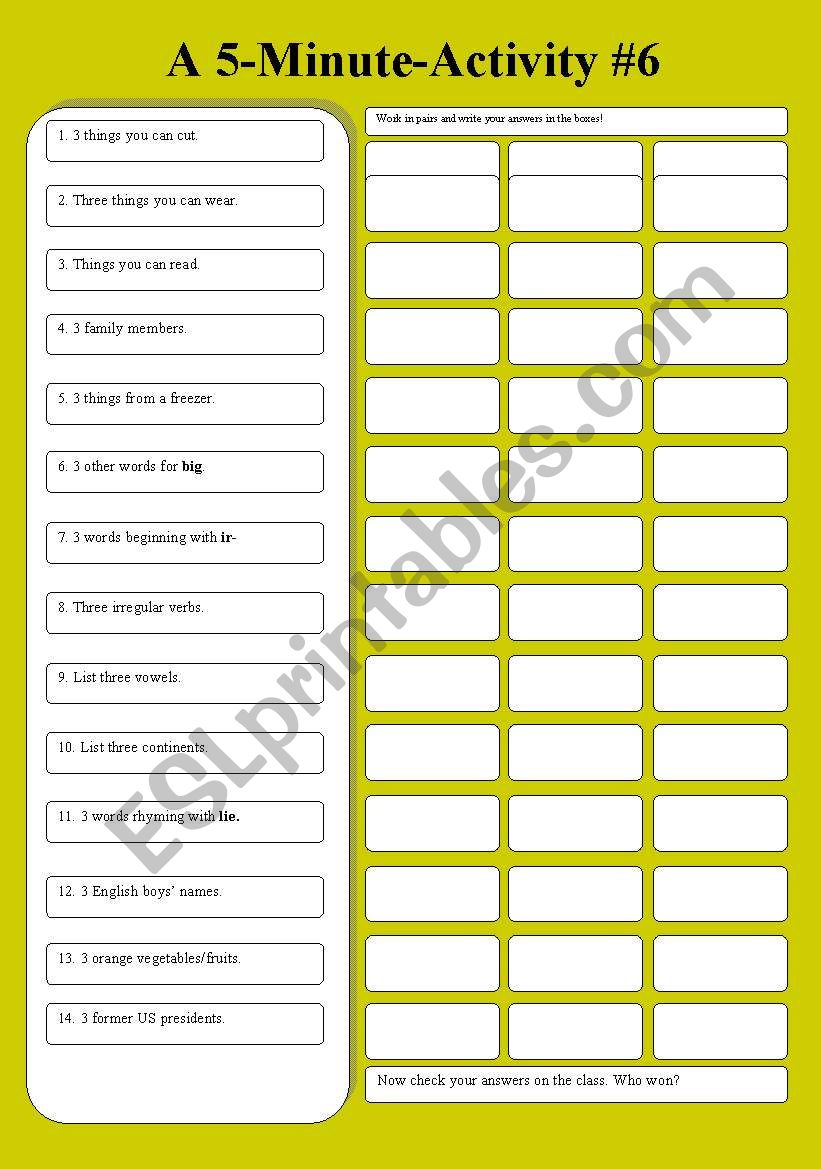 A 5-Minute-Activity #6 worksheet