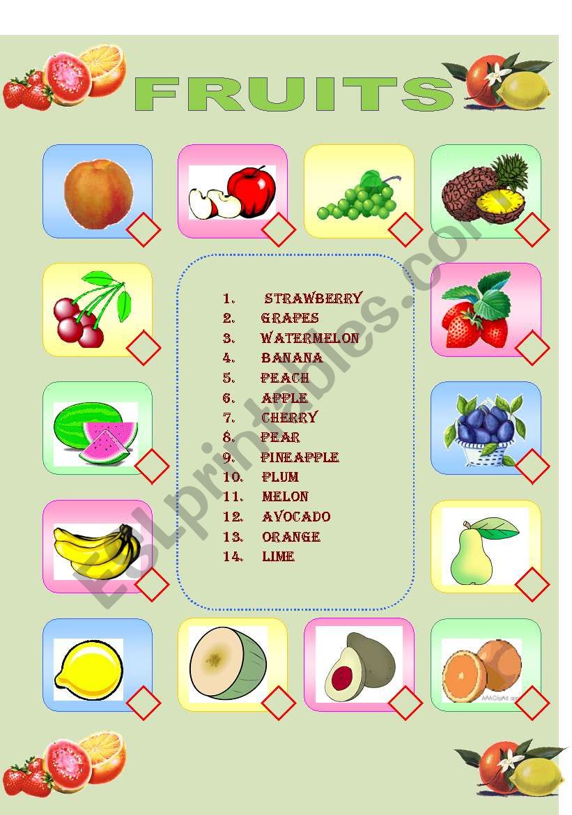 FRUITS vocabulary worksheet