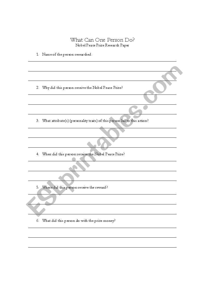 What One Person Can Do worksheet