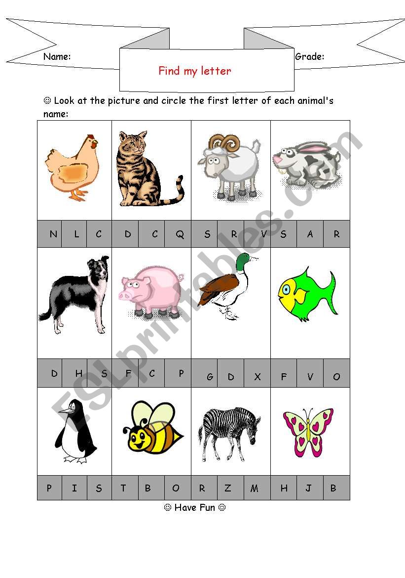 Animals & letters worksheet