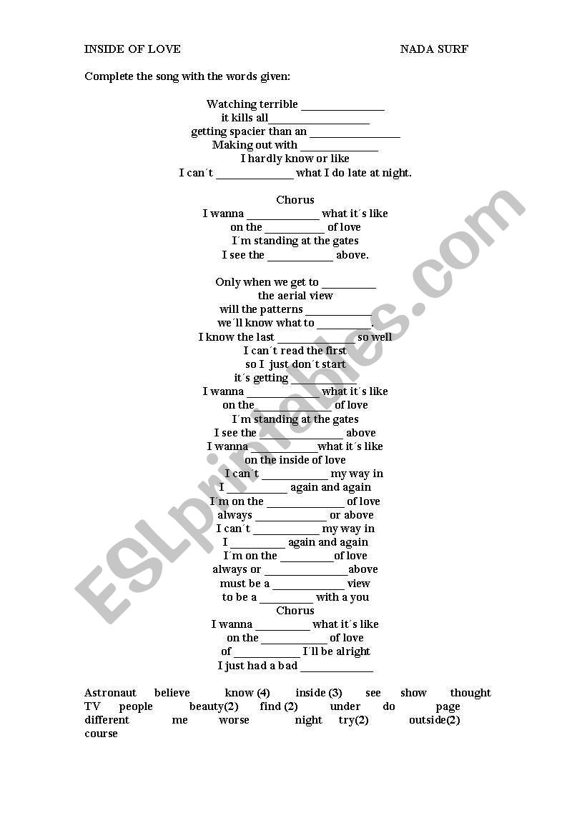 SONG: INSIDE OF LOVE by NADA SURF