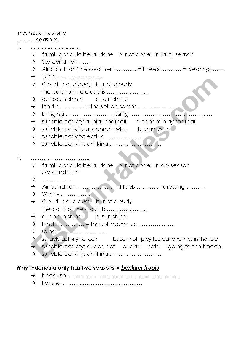 season in Indonesia worksheet