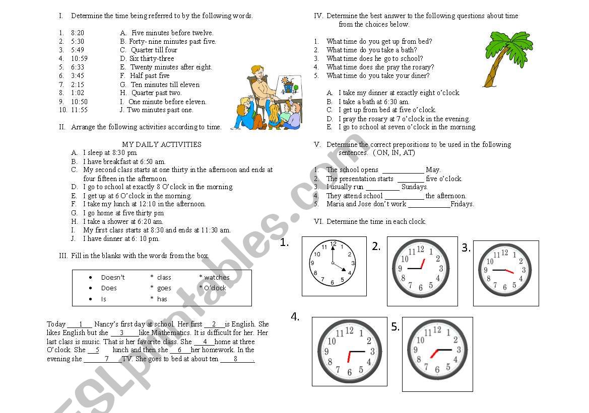  telling time worksheet