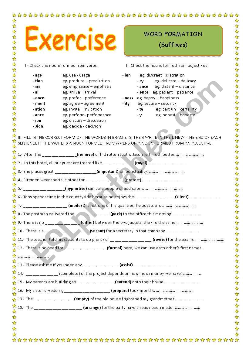 SUFFIXES EXERCISE worksheet