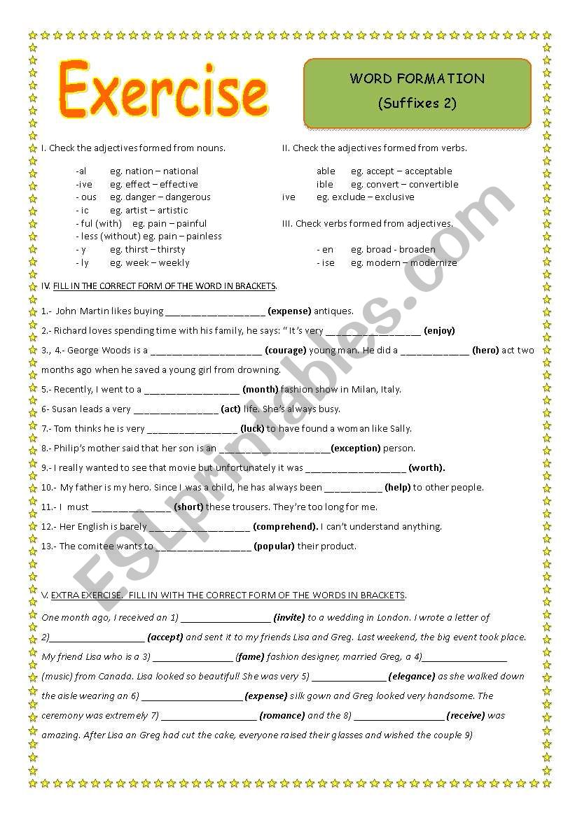 SUFFIXES EXERCISE 2 worksheet