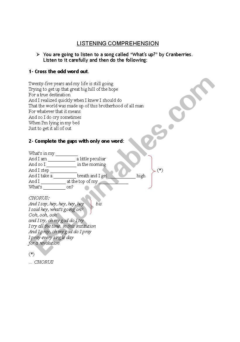 Song - Whats up worksheet