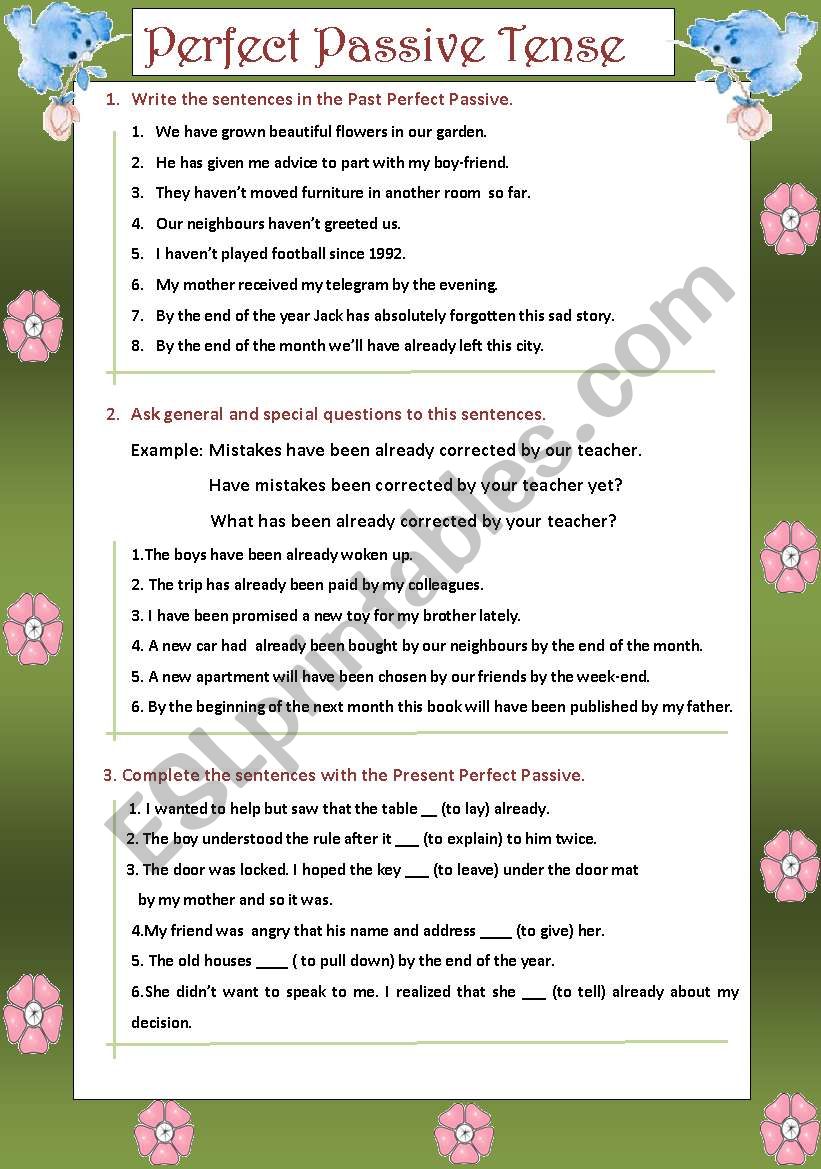 Perfect Passive Tense worksheet