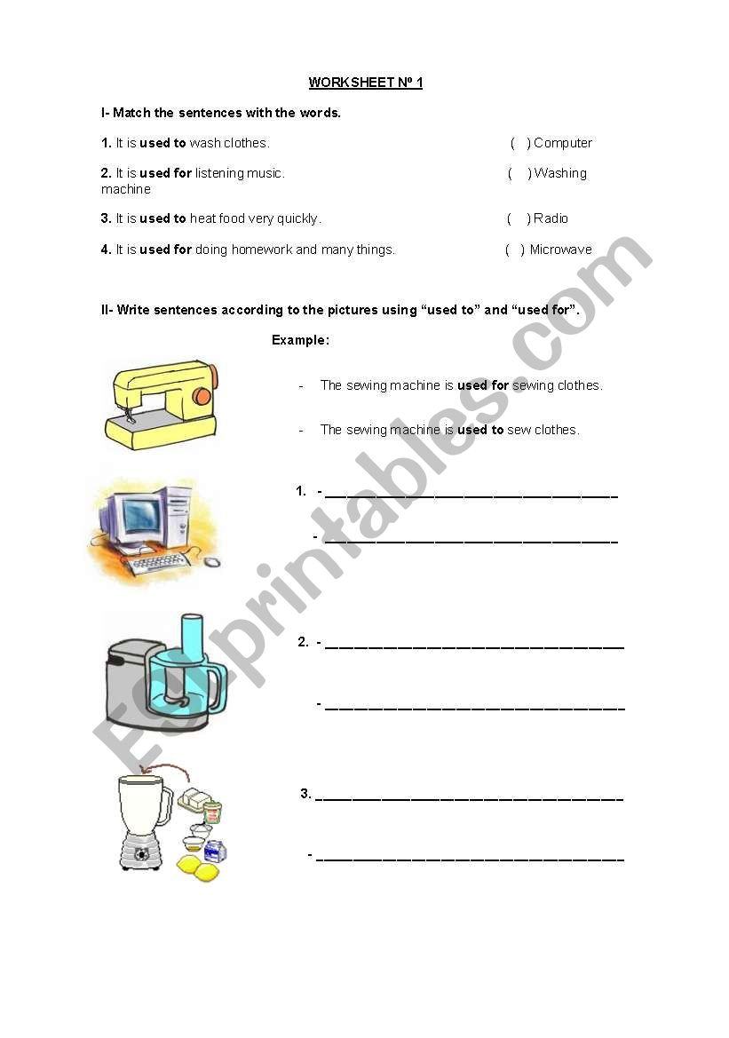 Used to and used for worksheet