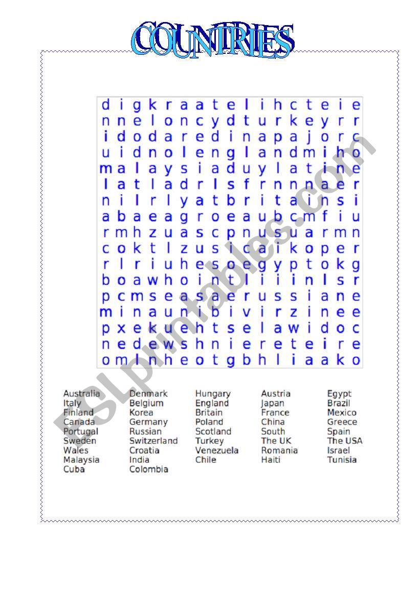 wordsearch countries and flags