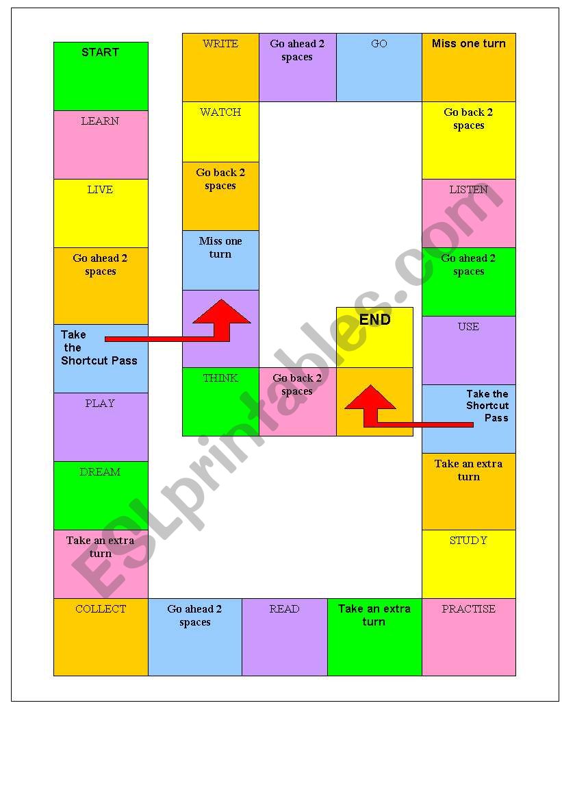 board game verbs worksheet