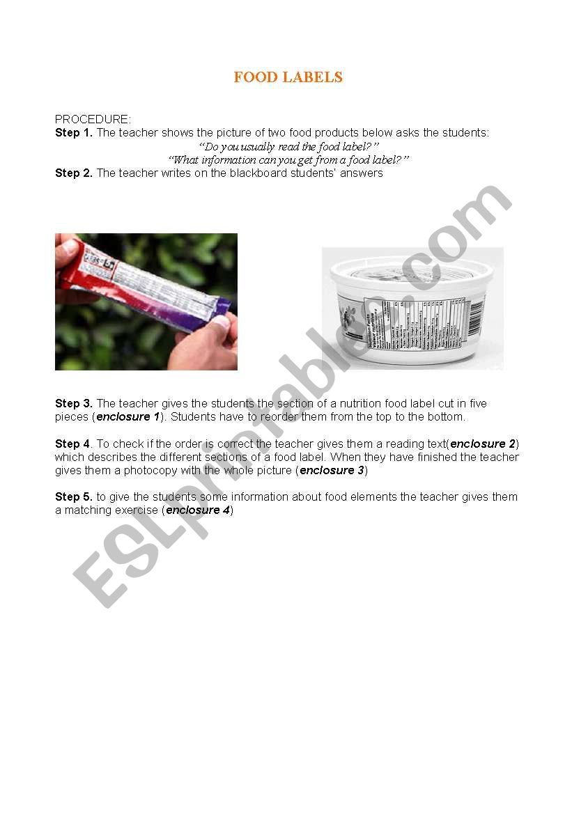 food label worksheet