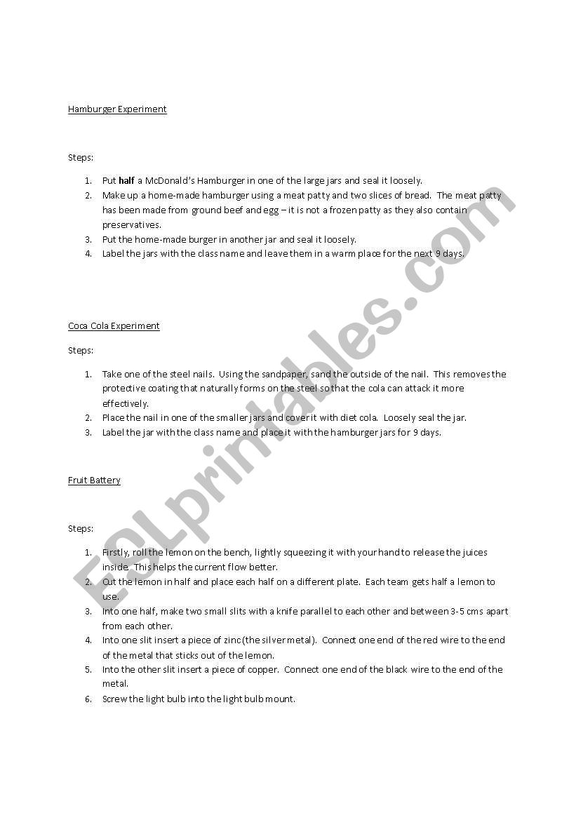 Science club  worksheet