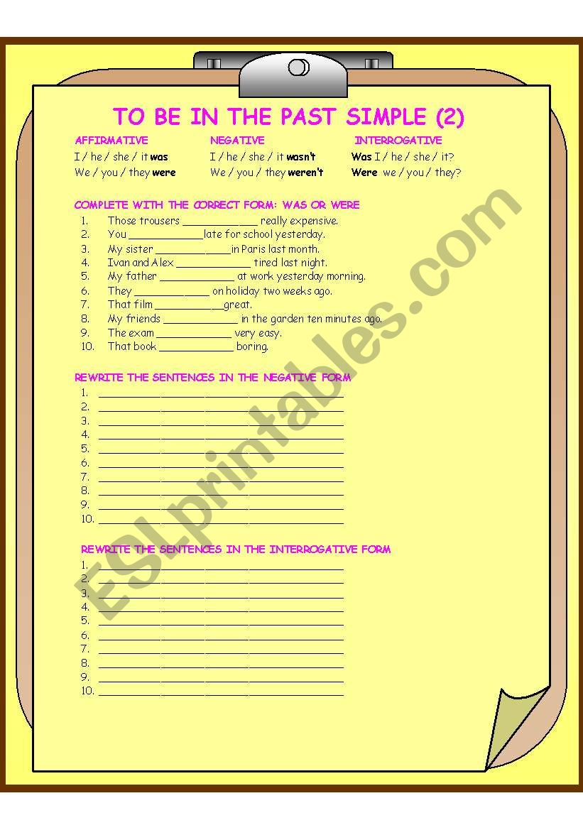 To Be in the Past Simple (2) worksheet