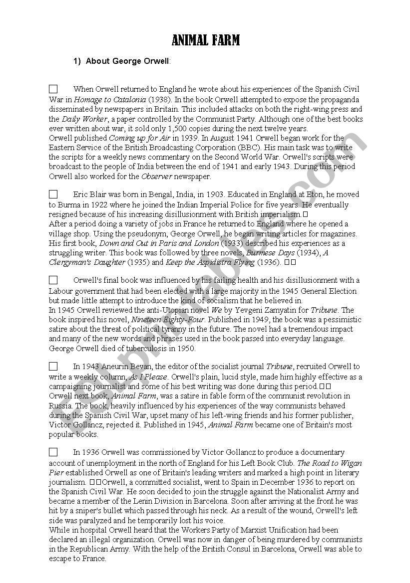 Animal Farm worksheet