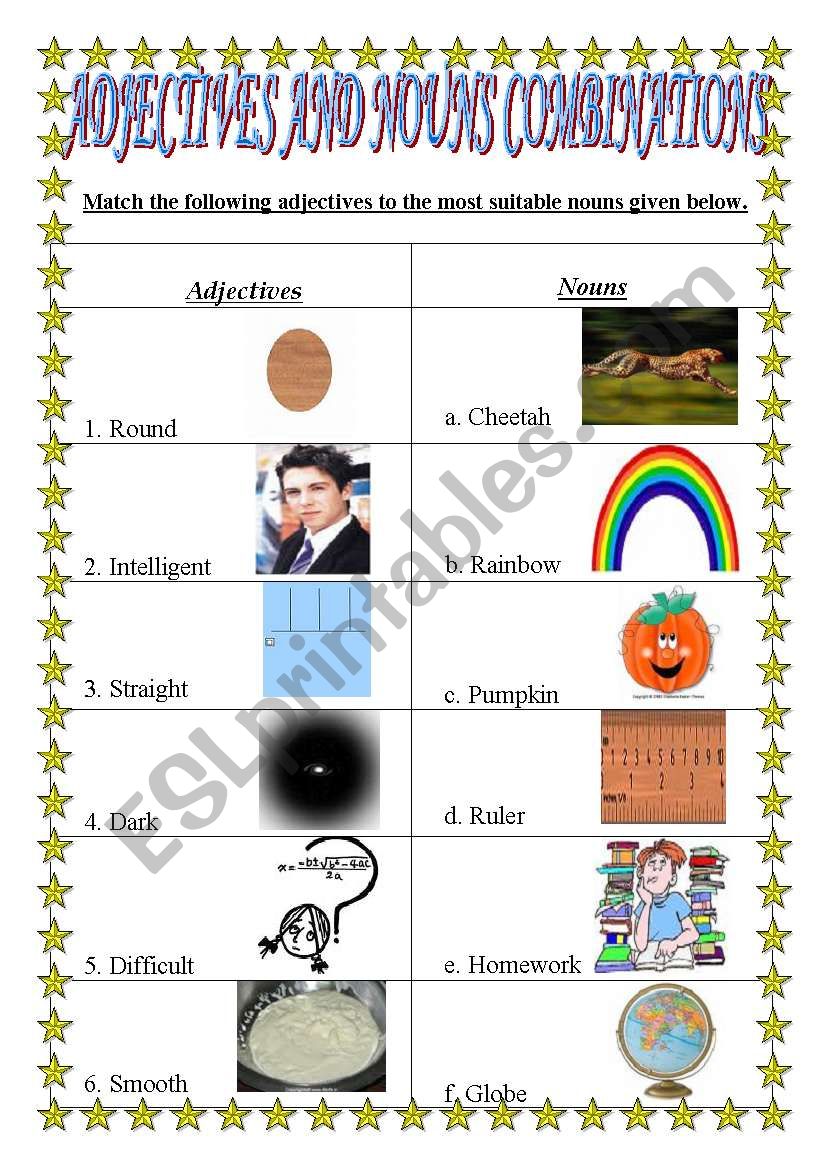 Match and Get the Correct Combinations of Adjectives and Nouns