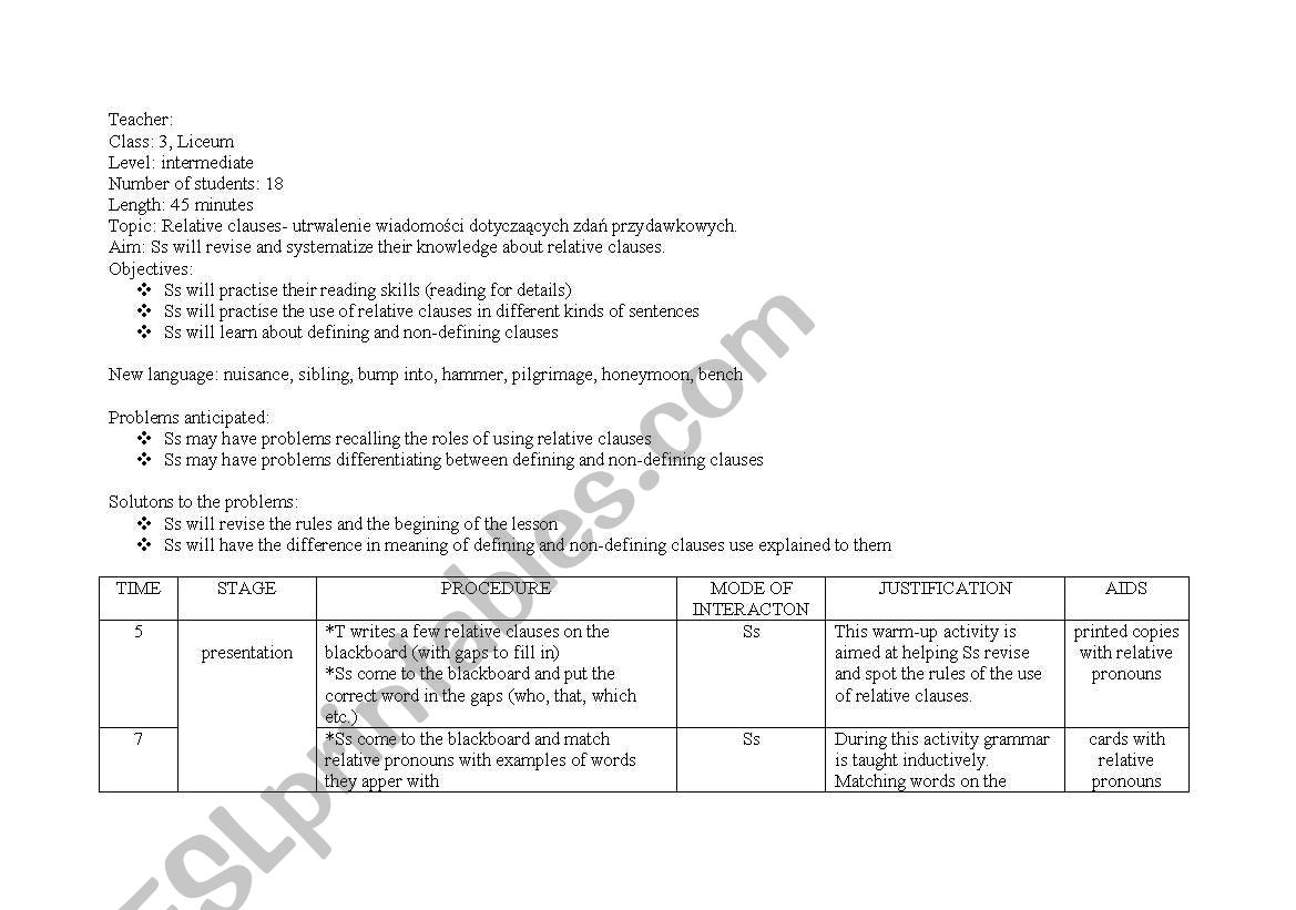 lesson plan-relative clauses worksheet