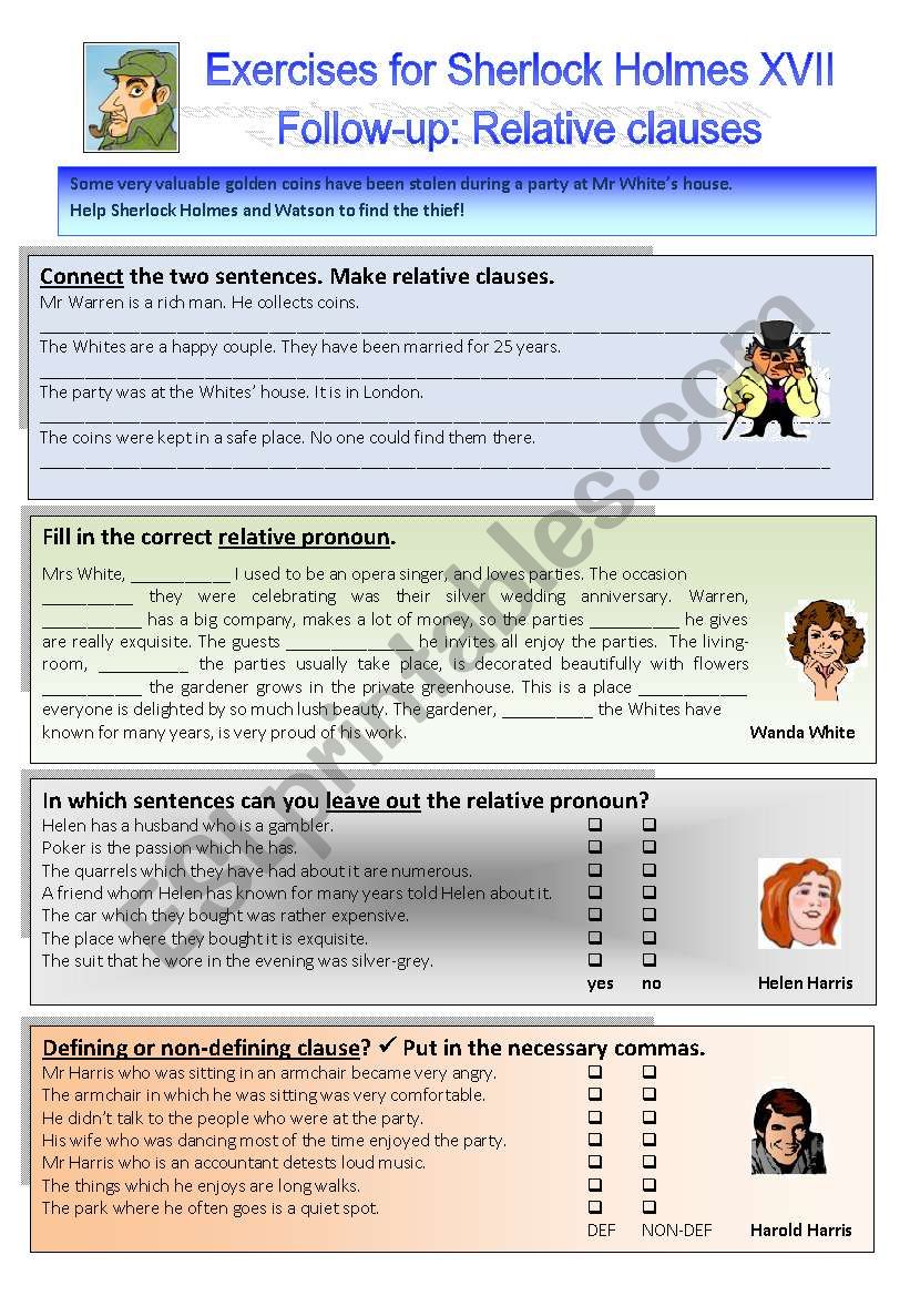 A case for Sherlock Holmes XVII. Follow-up: Exercises on relative clauses.